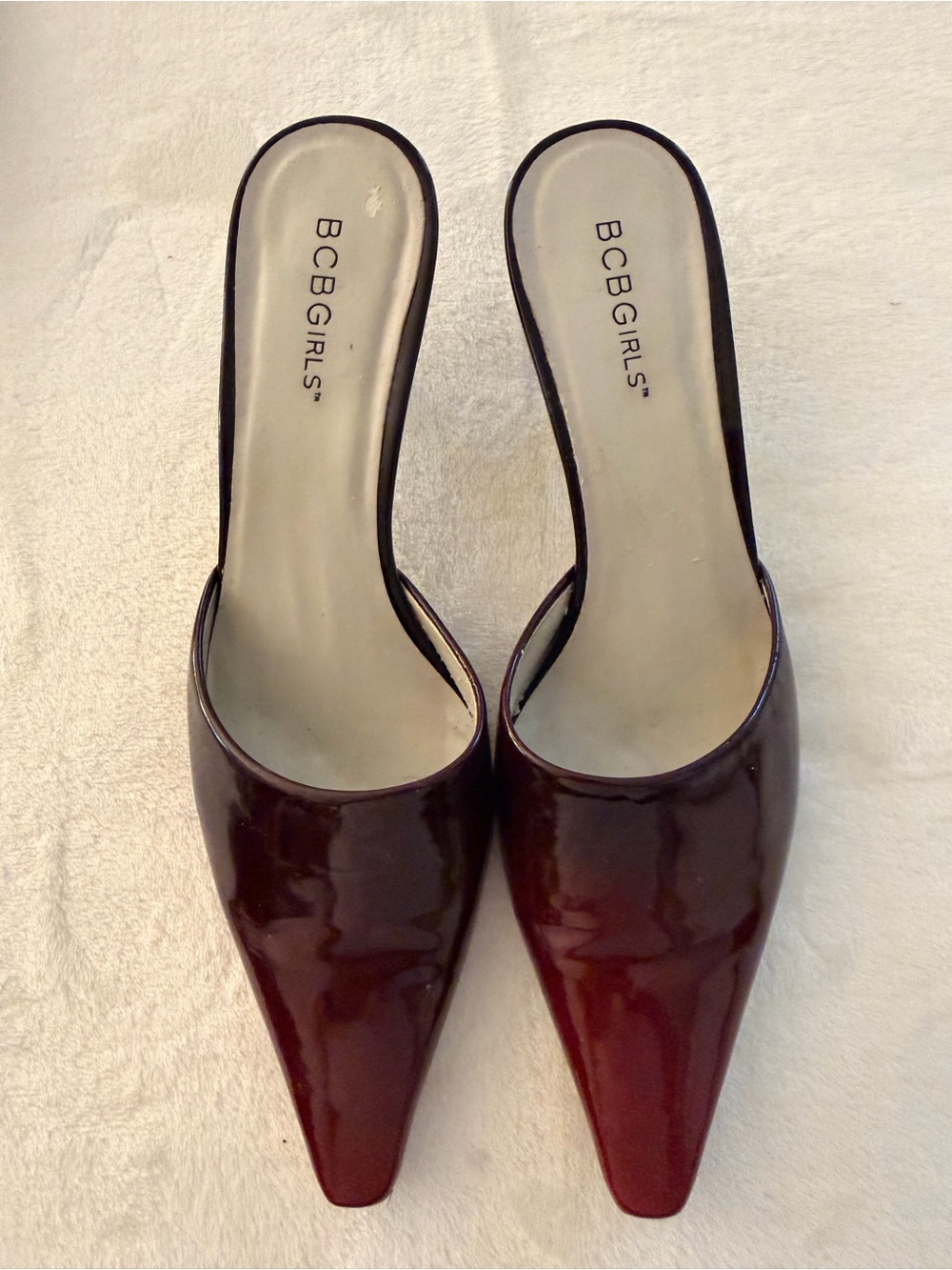 BCBGeneration Burgundy Patent Pointed Mule Slides
